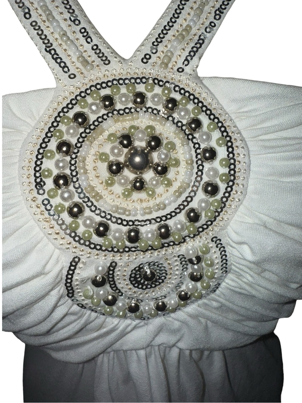 White House Black Market White Embellished Halter, built in bra - Picture 6 of 9